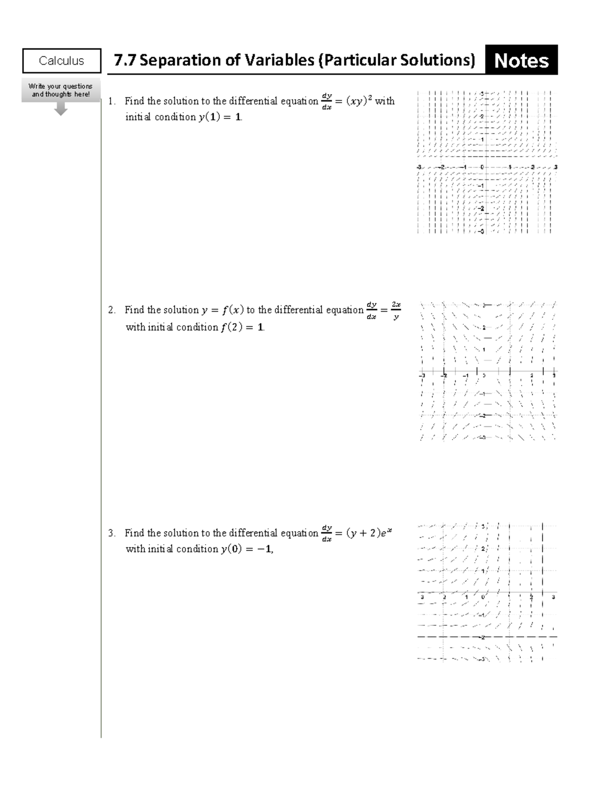 Calculus AB Unit 7: Separation of Variables & Particular Solutions ...