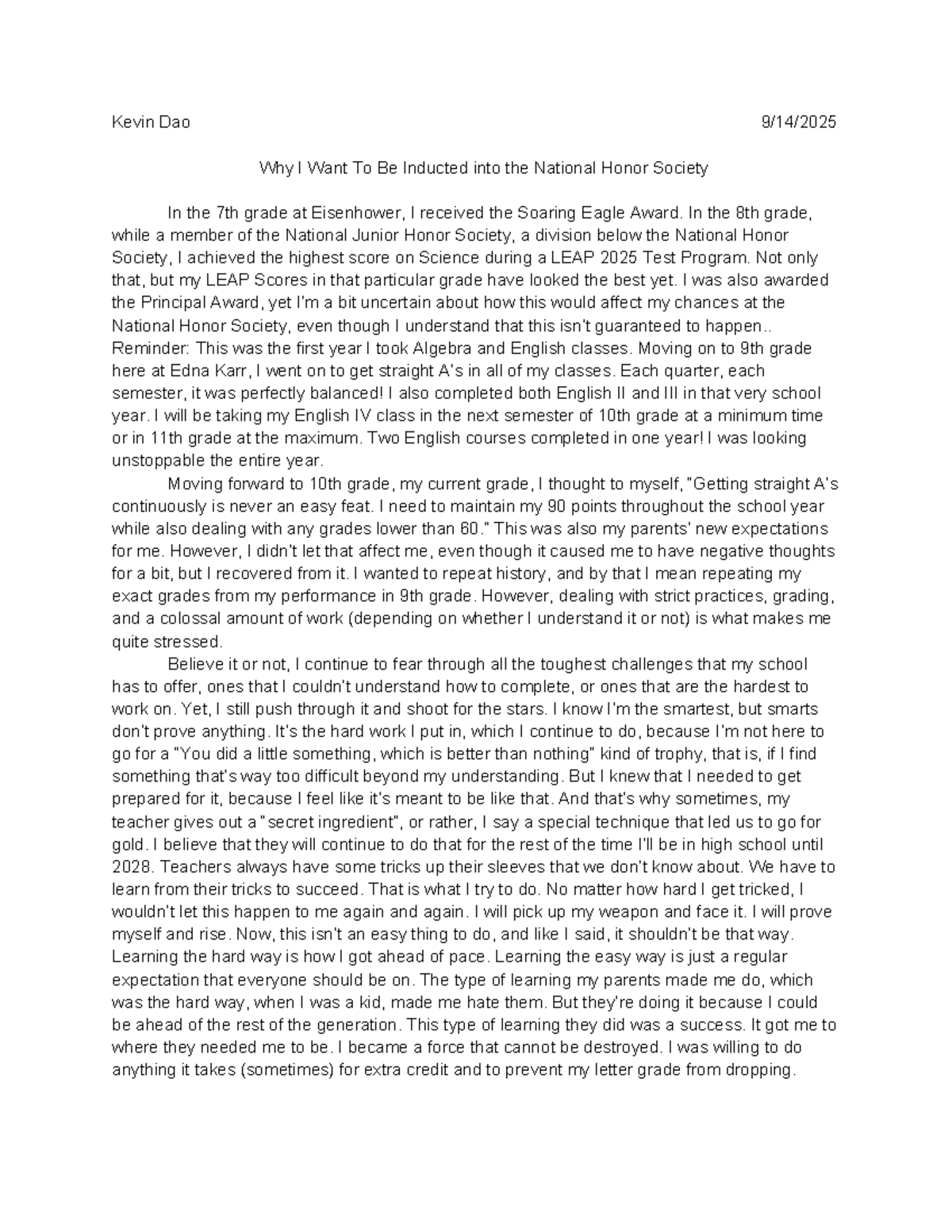 NHS Essay: My Journey to Induction and Academic Excellence - Studocu