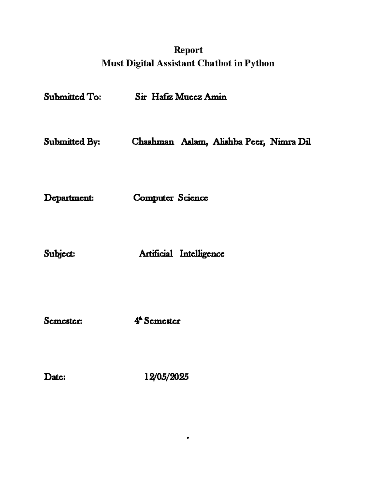 AI Chatbot Development Report (CS 4th Sem) - MUSTRA Project - Studocu