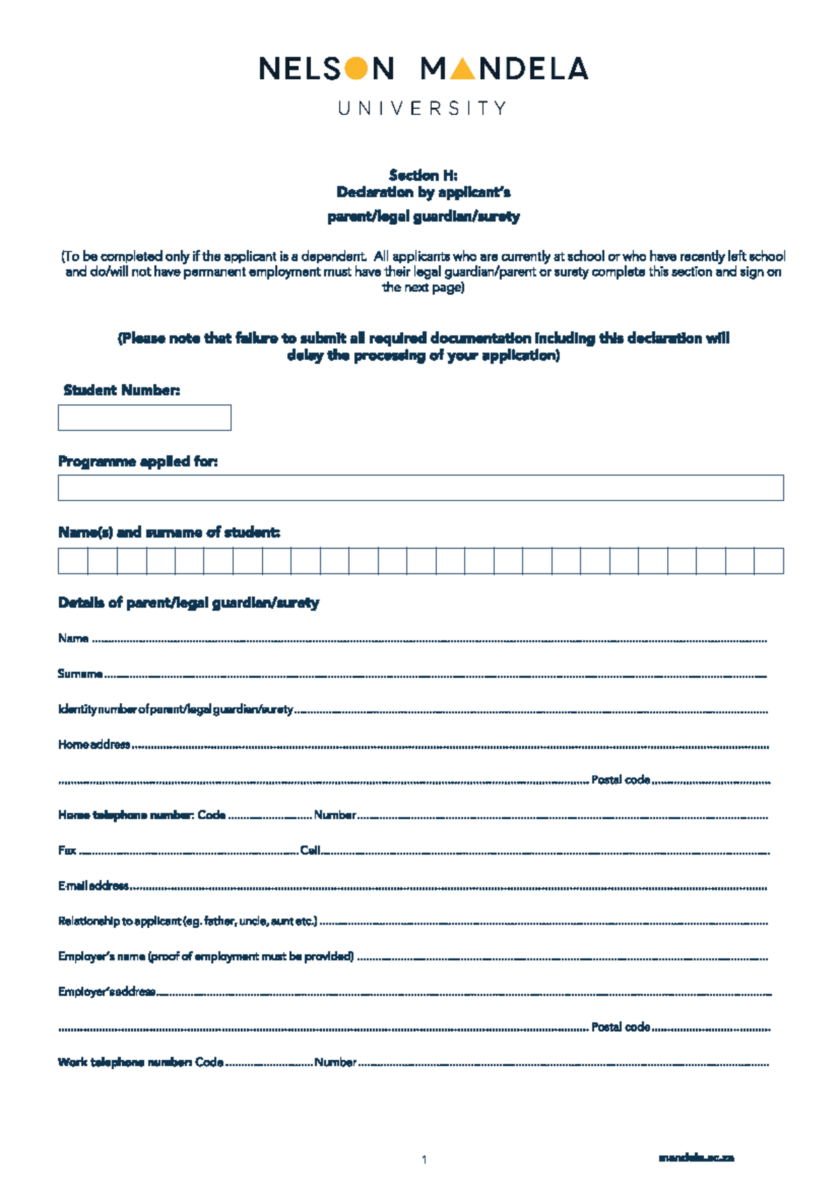 Declaration Form for Dependents - NELS N M NDELA UNIVERSITY - Studocu