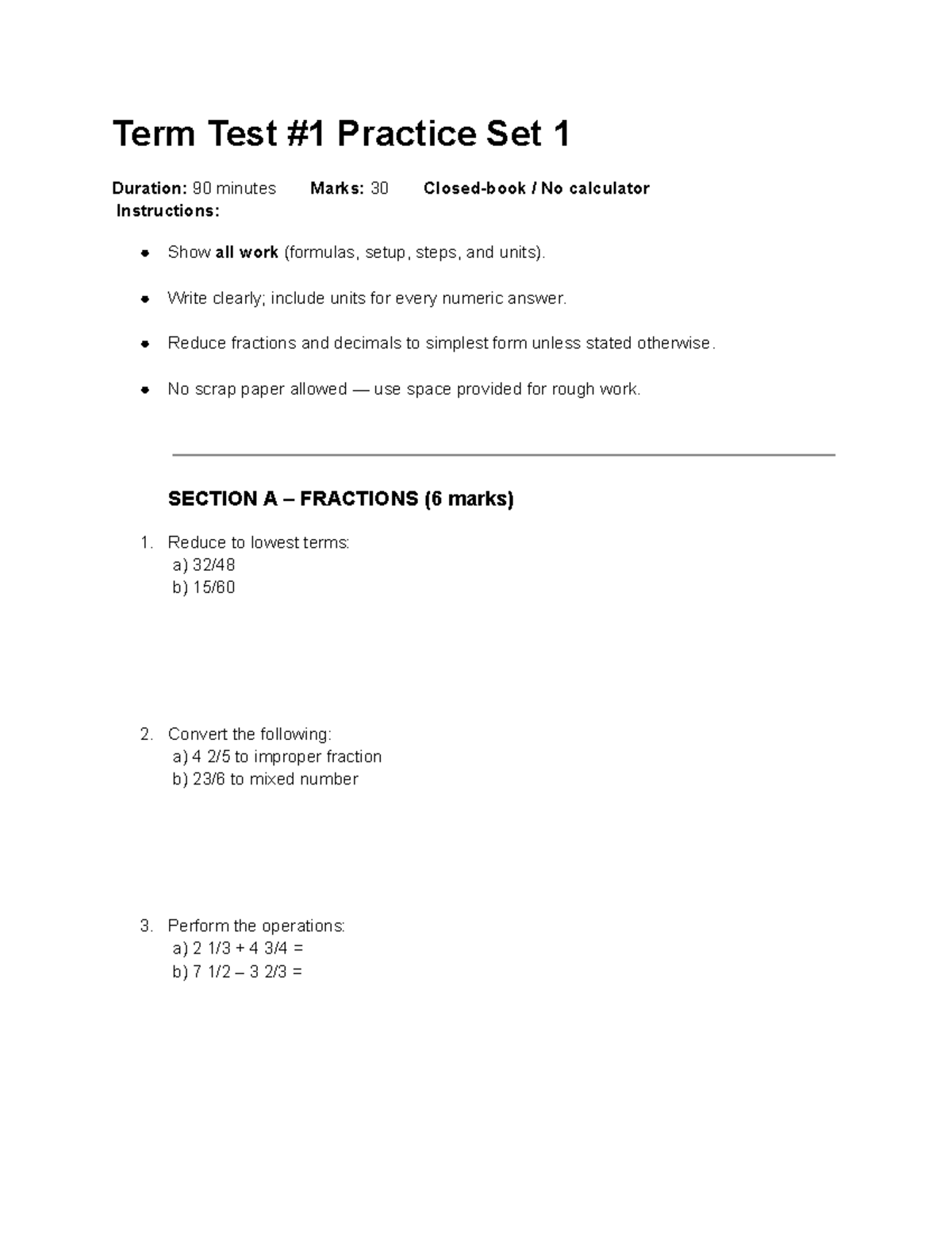PNUR 145 Term Test Practice Set 1: Math for Nursing Review - Studocu