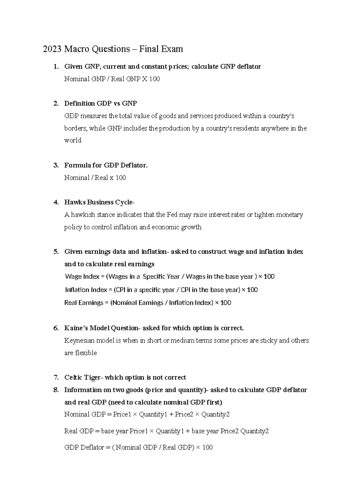 2023 Macro Final Exam Review: Key Concepts and Formulas - Studocu