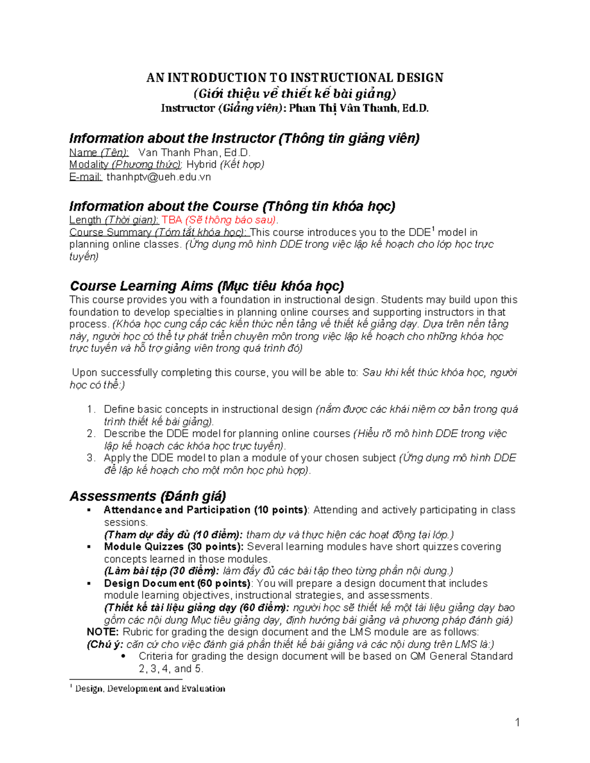 Syllabus for Instructional Design Course (DDE1) - Planning Online ...