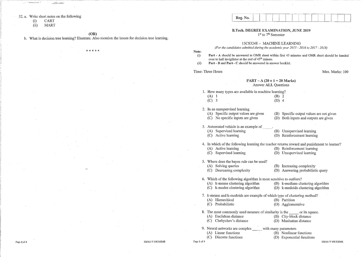 CS601PC Mid-I Exam Prep: Machine Learning Questions & Answers - Studocu