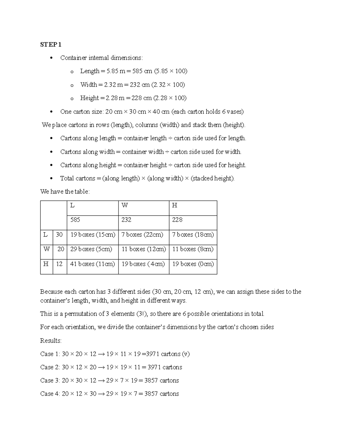 Container Capacity Analysis and Optimization - STEP 1 & 2 - Studocu