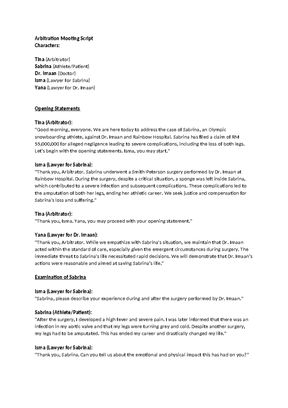 Arbitration Mooting Script 1 - Arbitration Mooting Script Characters ...