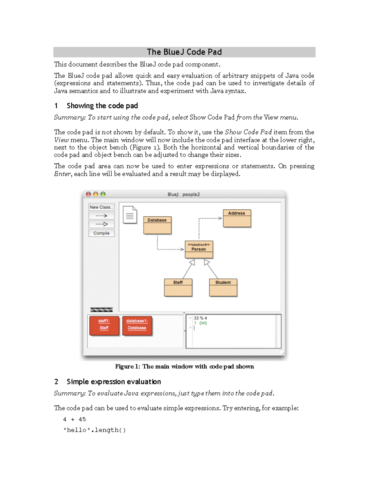 Blue Jcodepad-1 - Usando el Code Pad en BlueJ: Guía Práctica - Studocu