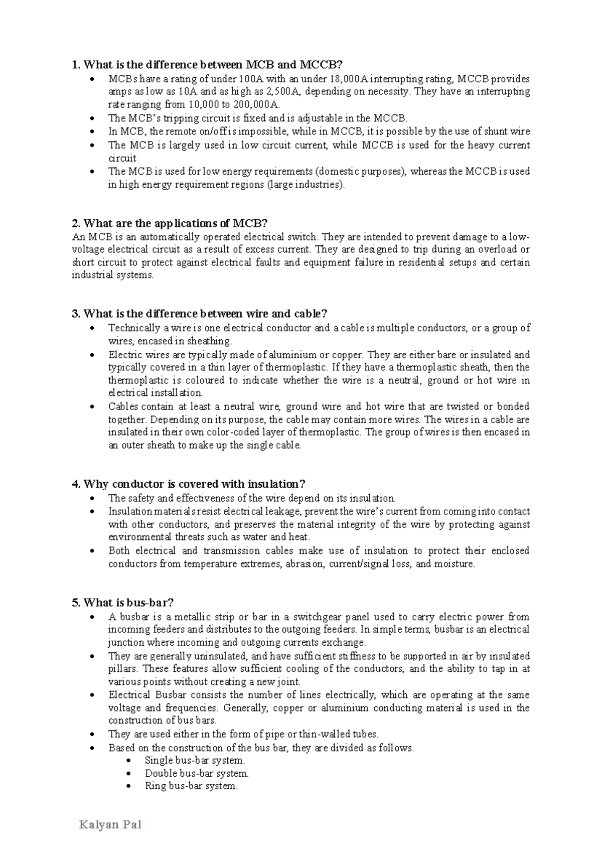 Unit-5 Important Questions: MCB, MCCB, and Electrical Wiring Insights ...