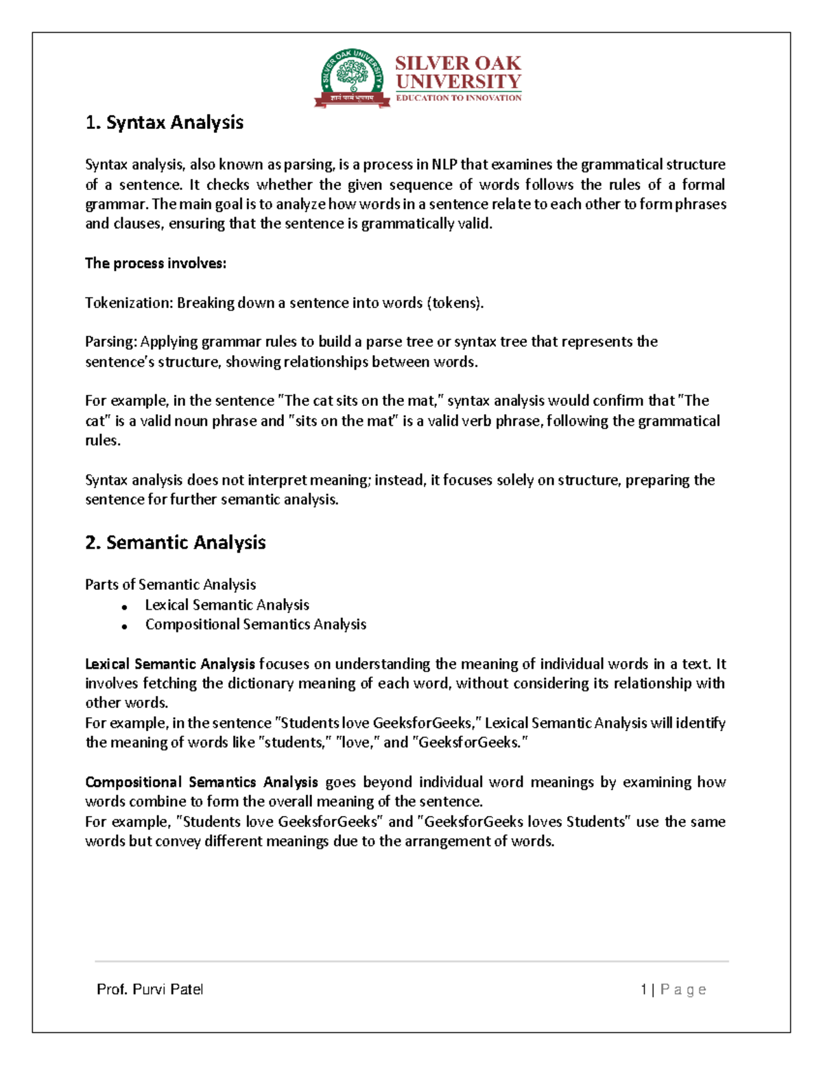 1010103417 NLP Notes - 1. Syntax Analysis Syntax analysis, also known ...