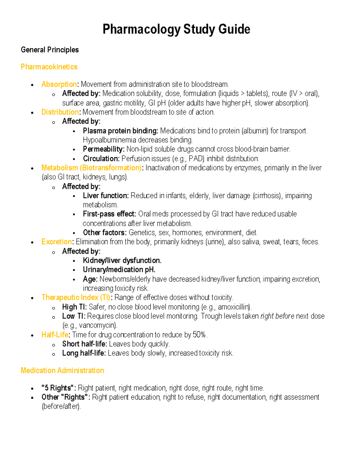 Pharmacology Study Guide: General Principles & Key Concepts - Studocu