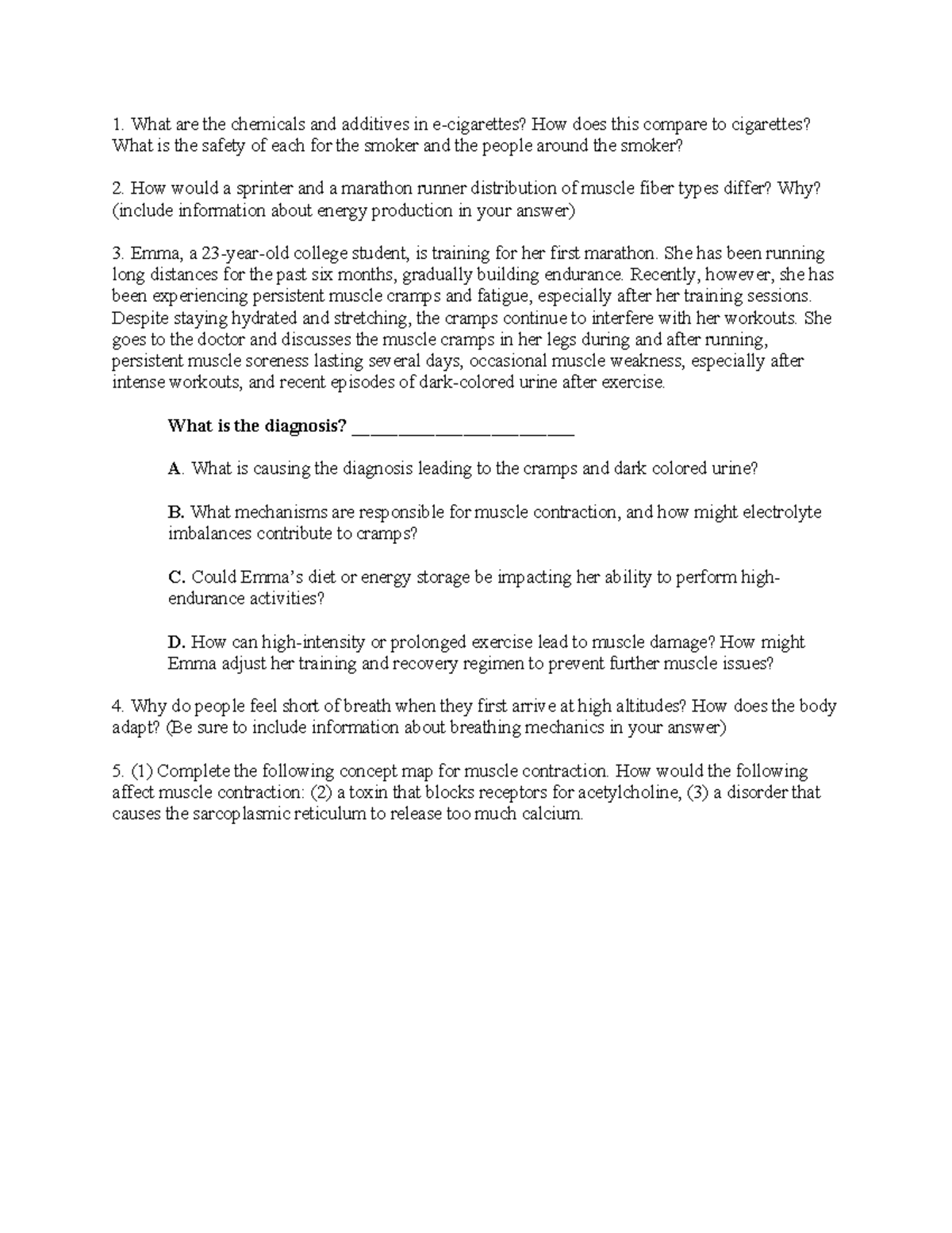 Exam 3 Review Questions: Muscle Physiology & Altitude Effects - Studocu