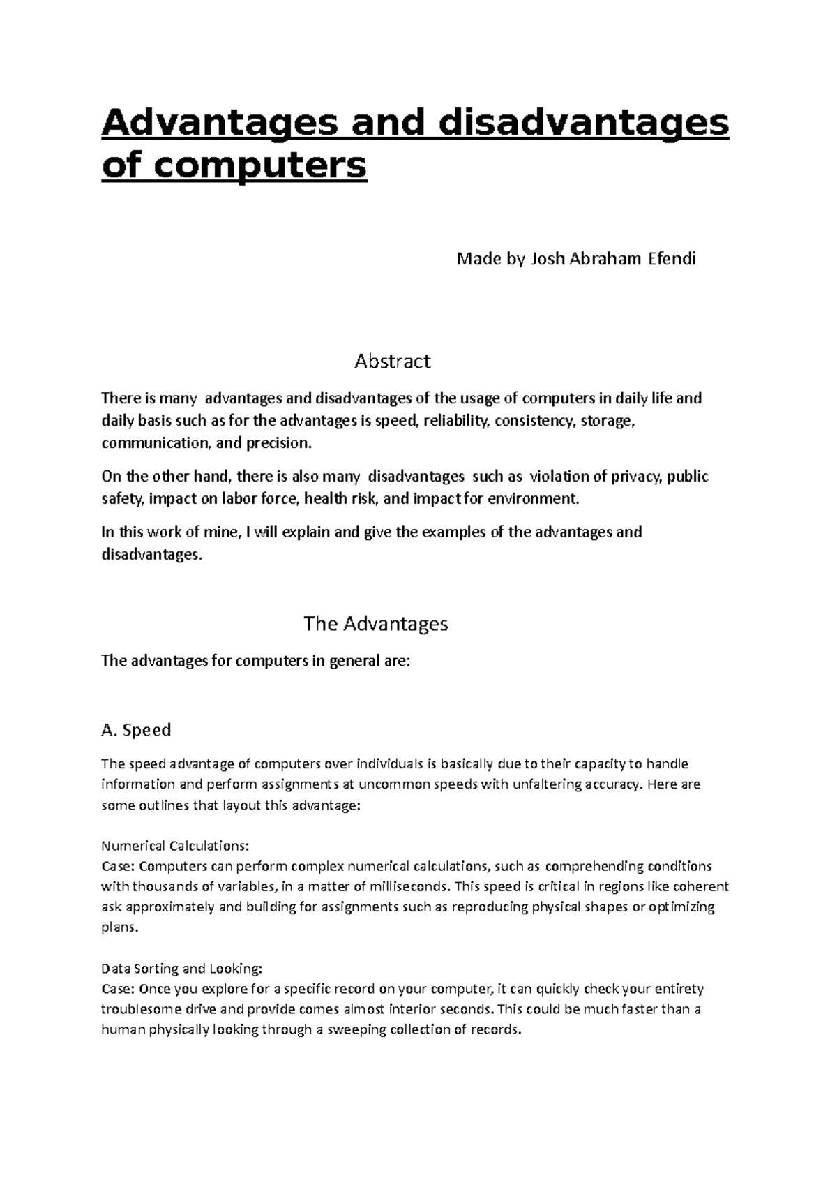 Advantages and Disadvantages of Computers - IT 2023 Case Study - Studocu
