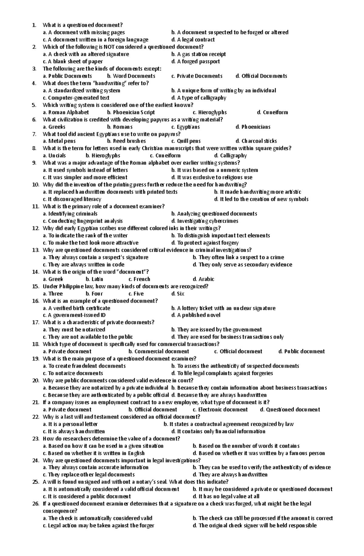 Comprehensive Forensic 4 Review: Questioned Document Analysis - Studocu