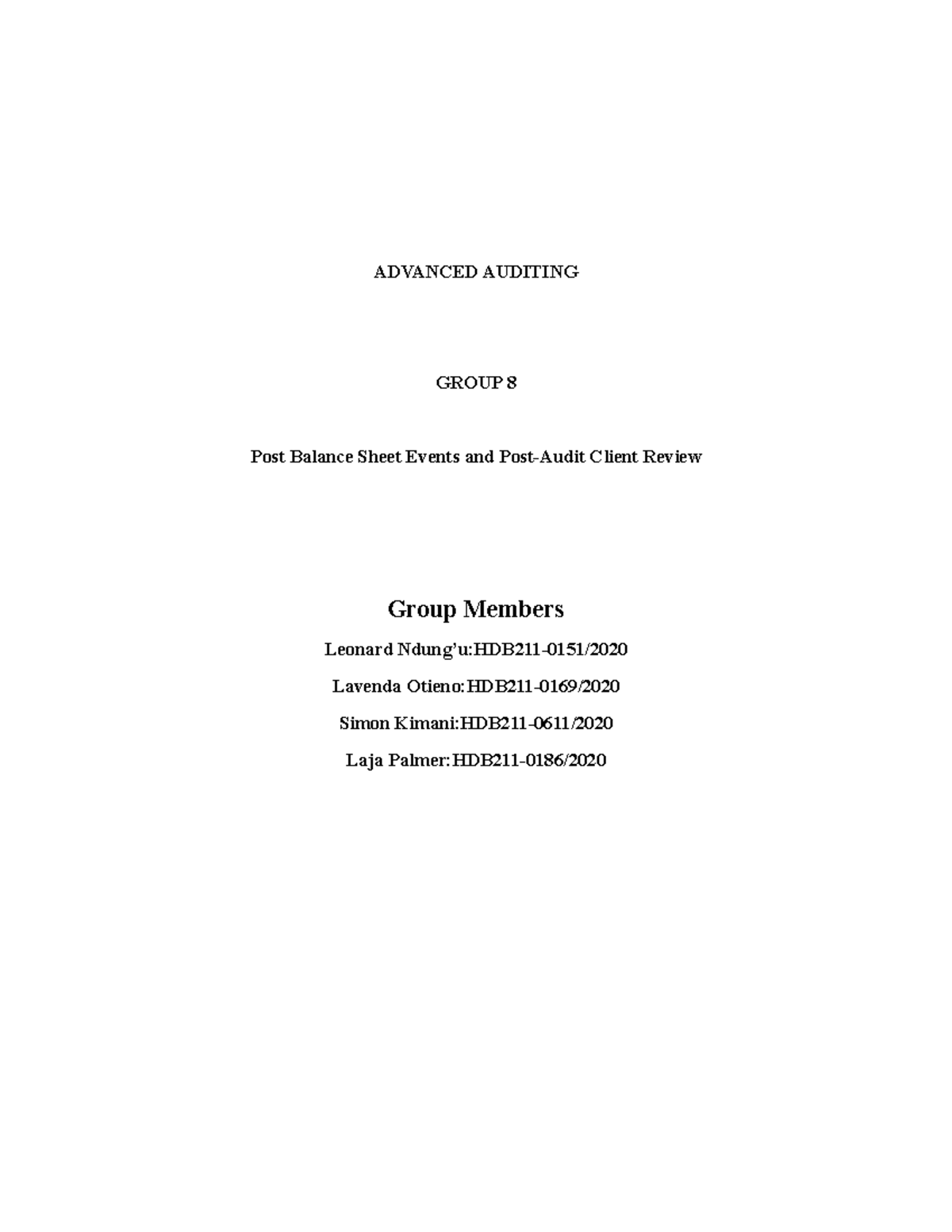 Post bal sheet events and post client review - ADVANCED AUDITING GROUP ...