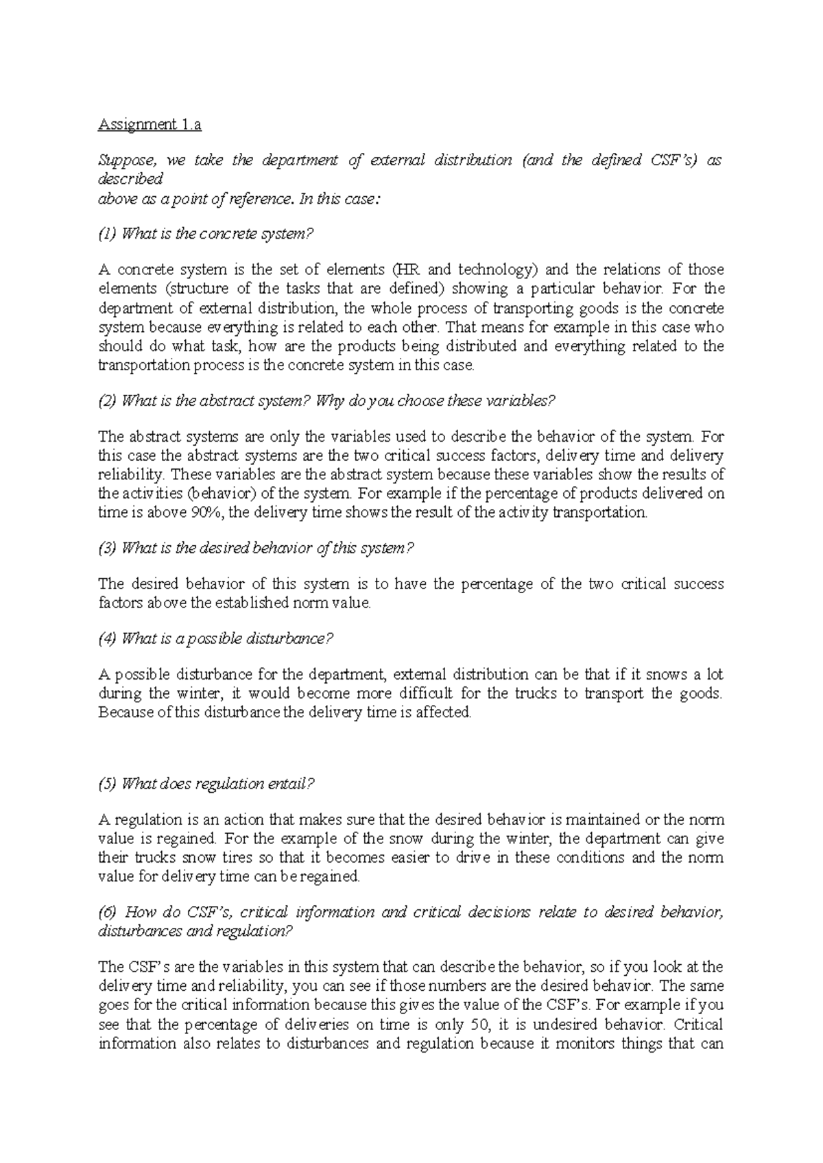 System Theory Case Study Assignment 1: External Distribution Analysis ...