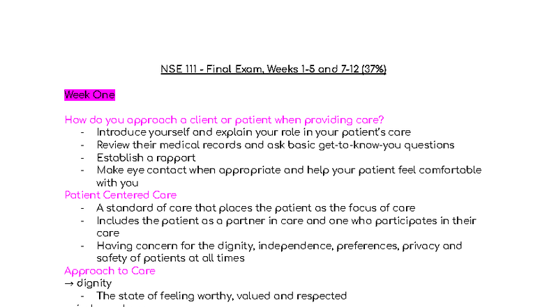 NSE 111 Final Exam Study Guide: Weeks 1-5 & 7-12 Overview - Studocu