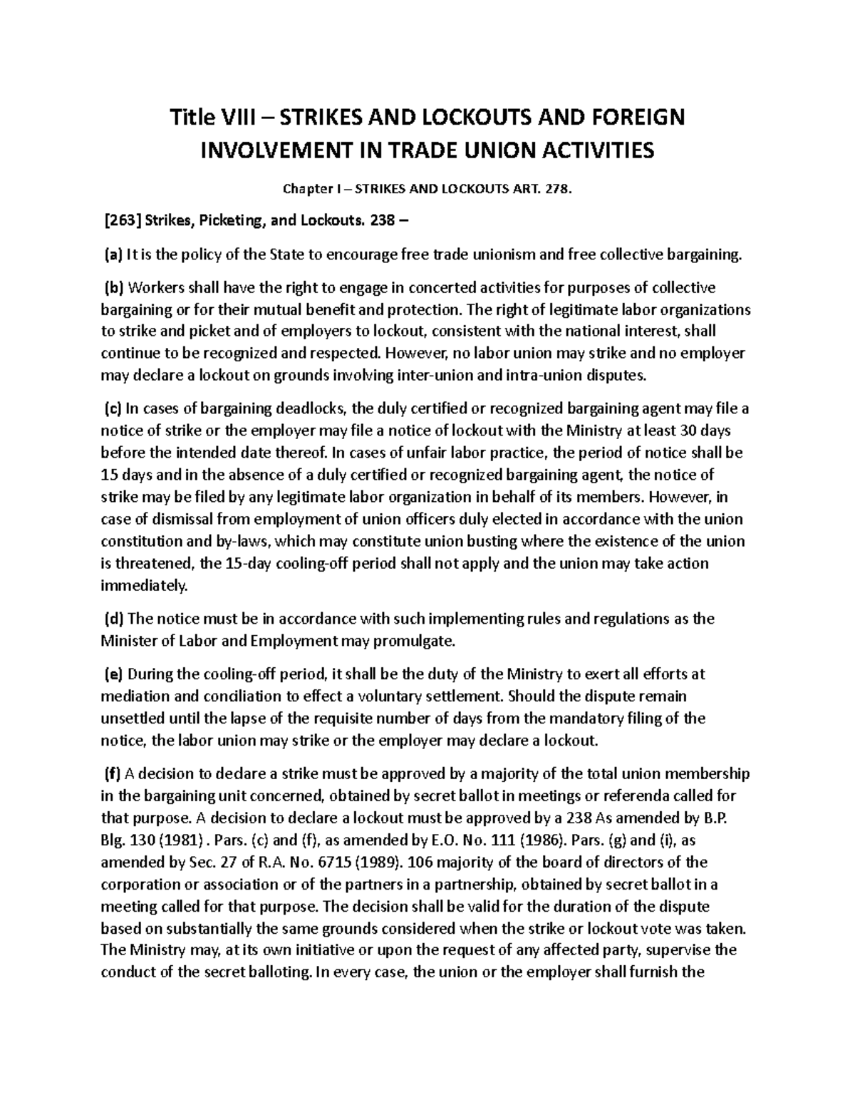 STRIKES & LOCKOUTS: FOREIGN ROLE IN TRADE UNION ACTIVITIES - Studocu