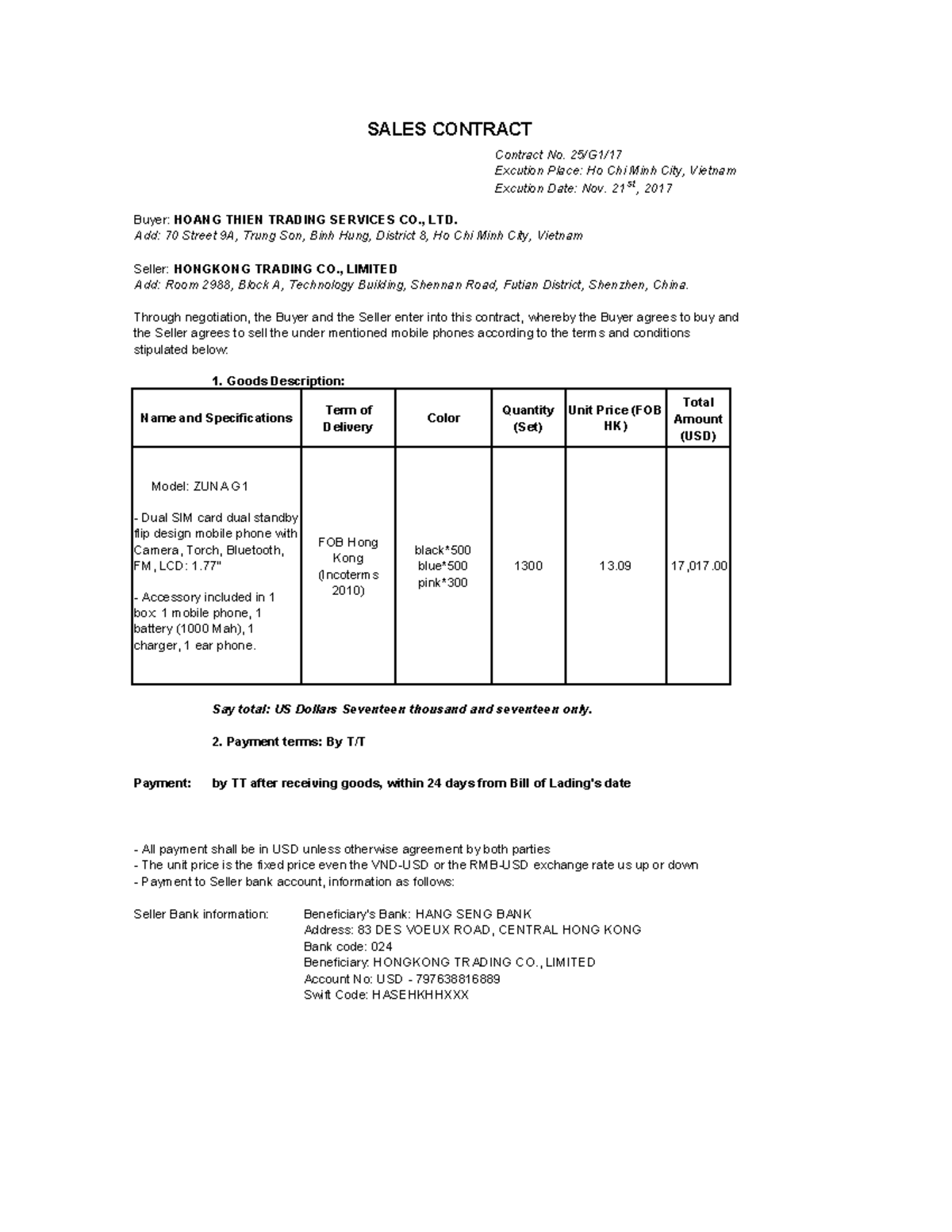 4B. TT 3. HO SO TRA SAU 2 - Thanh Toán Quốc Tế - Contract No. 25/G1/  Excution Place: Ho Chi Minh - Studocu