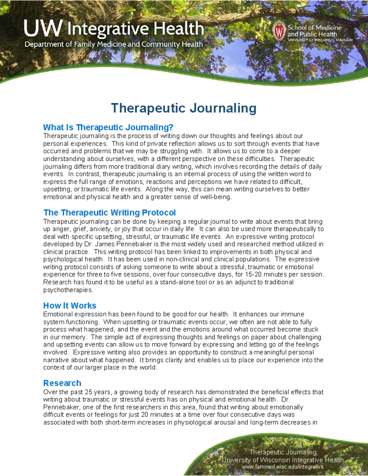 Therapeutic Journaling: Understanding Its Benefits and Protocols - Studocu