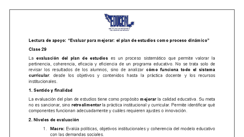 Evaluación del Plan de Estudios: Proceso para Mejorar la Calidad ...