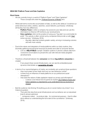Arts1091 Notes - Media, Society, Politics LECTURE 1 Digital Media and ...