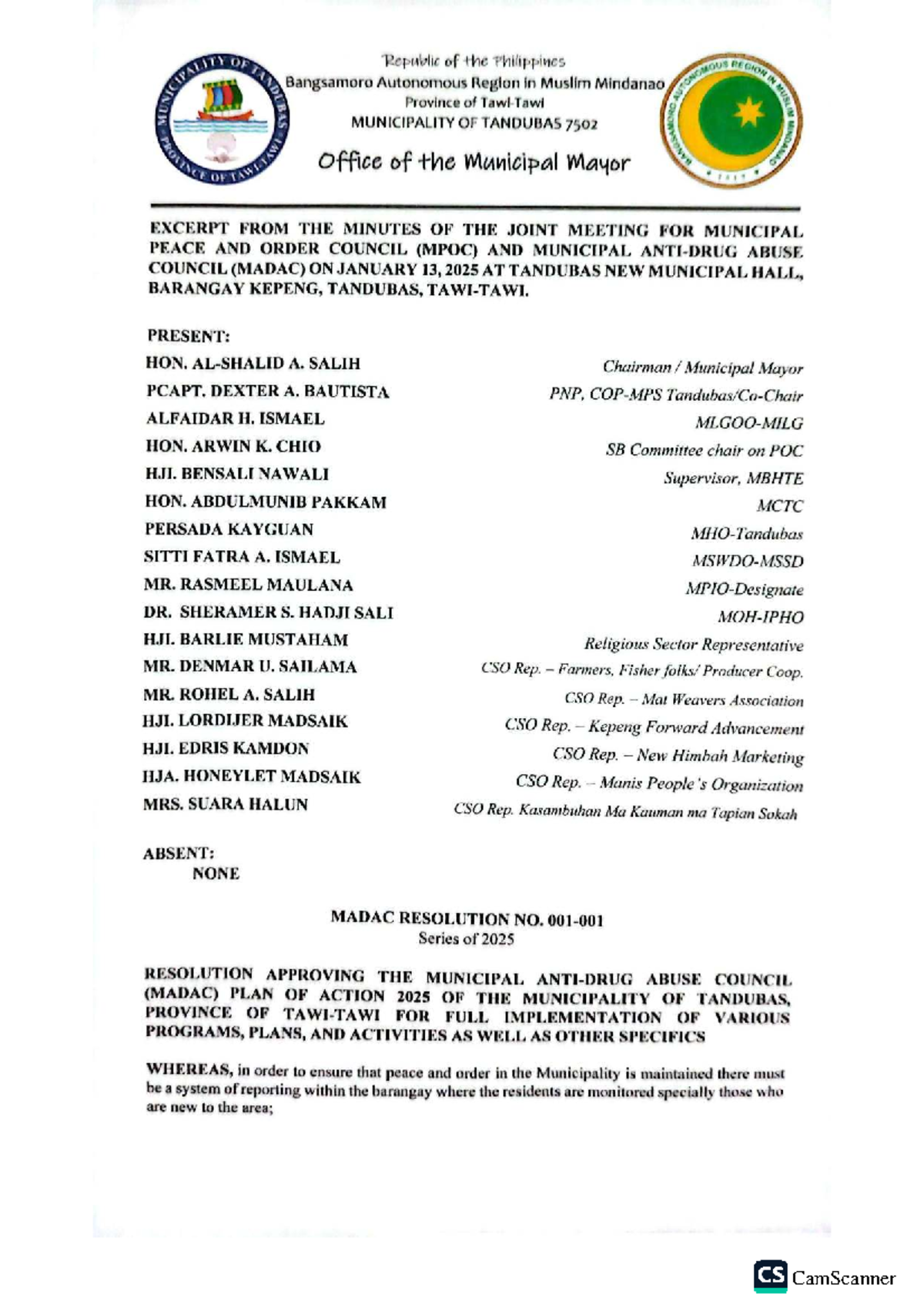 Resolution on Municipal Peace and Order Council (MPOC) and MADAC Plan ...
