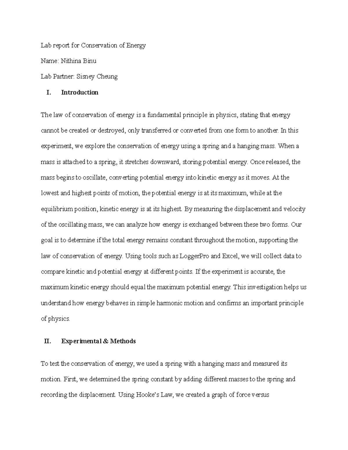Conservation of Energy Lab Report: Understanding Energy Transfer ...