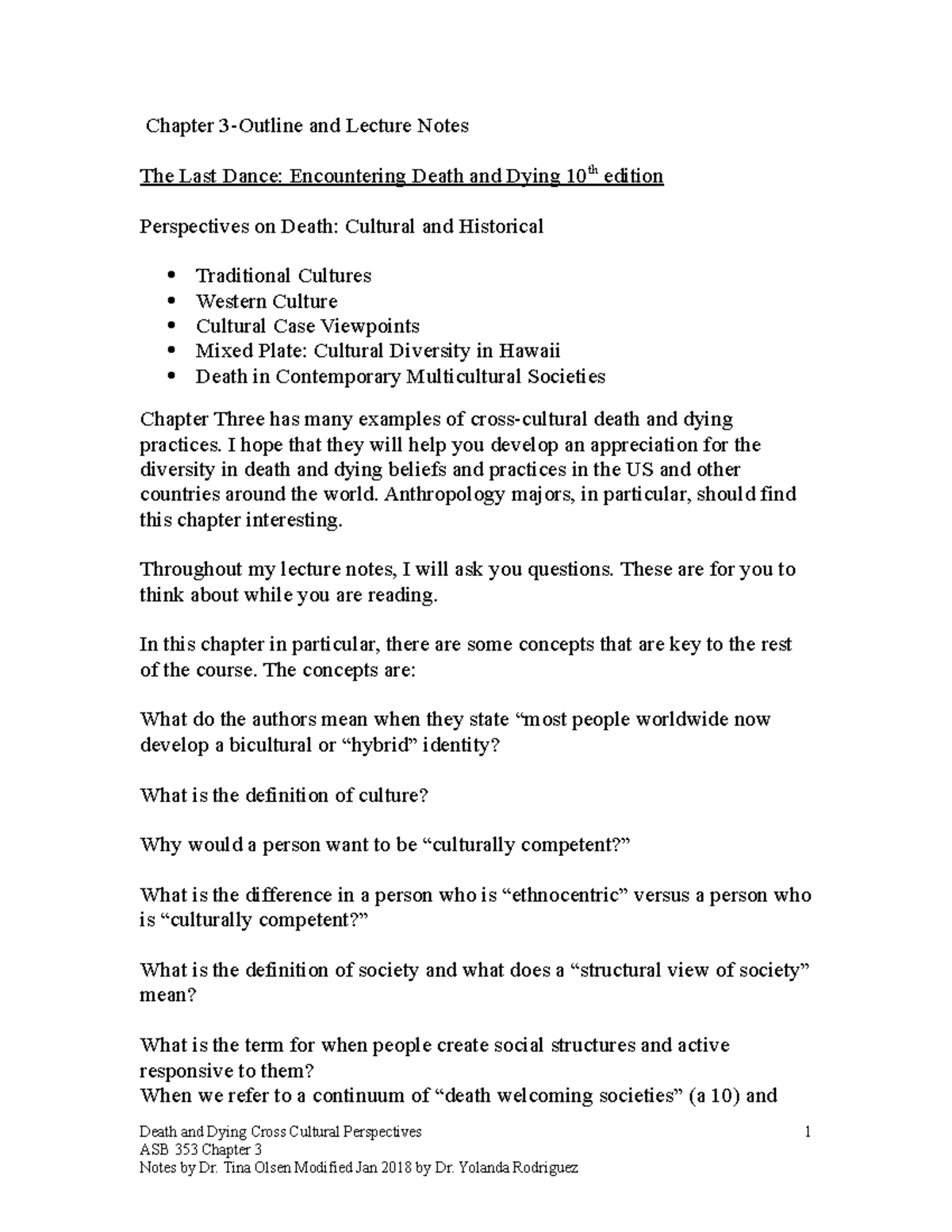 Lecture Notes on Death and Dying - ASB 353 Chapter 3 Insights - Studocu