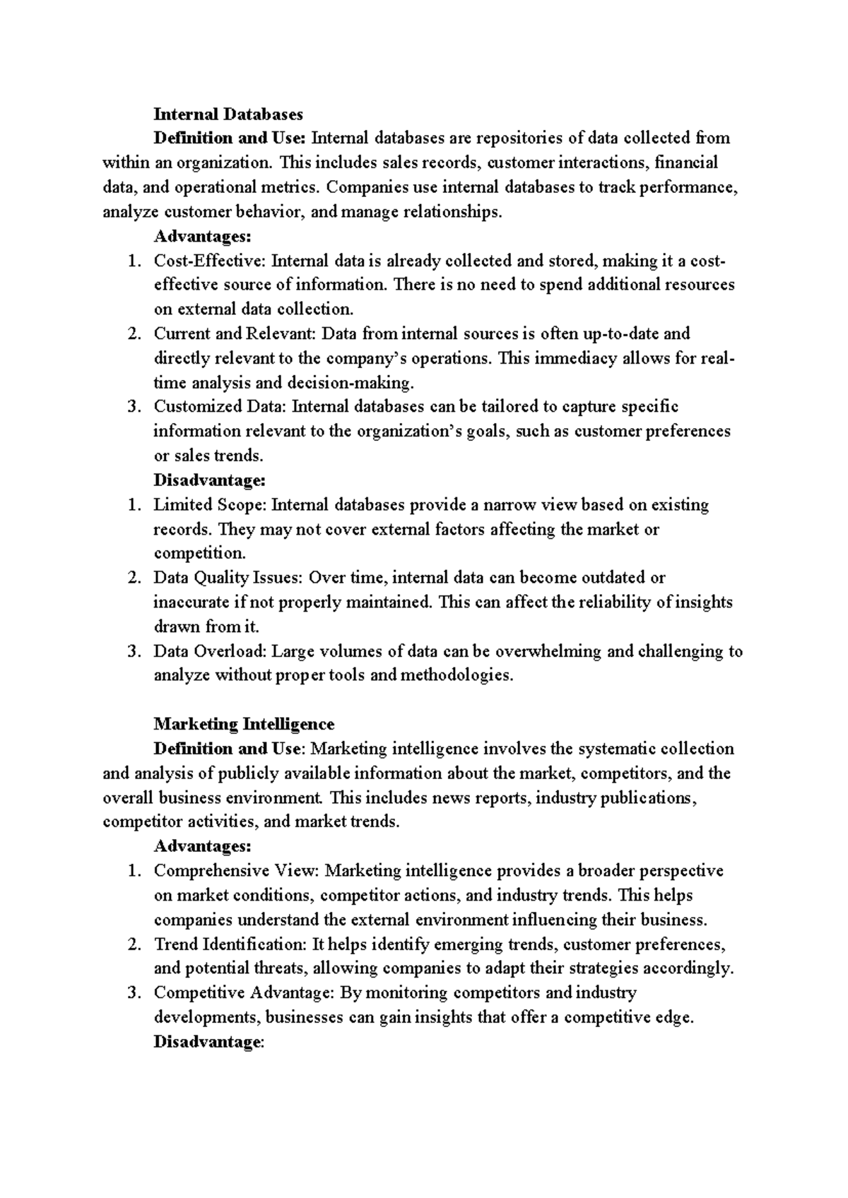 Personal Assignment 2 - mkt dlks - Internal Databases Definition and ...