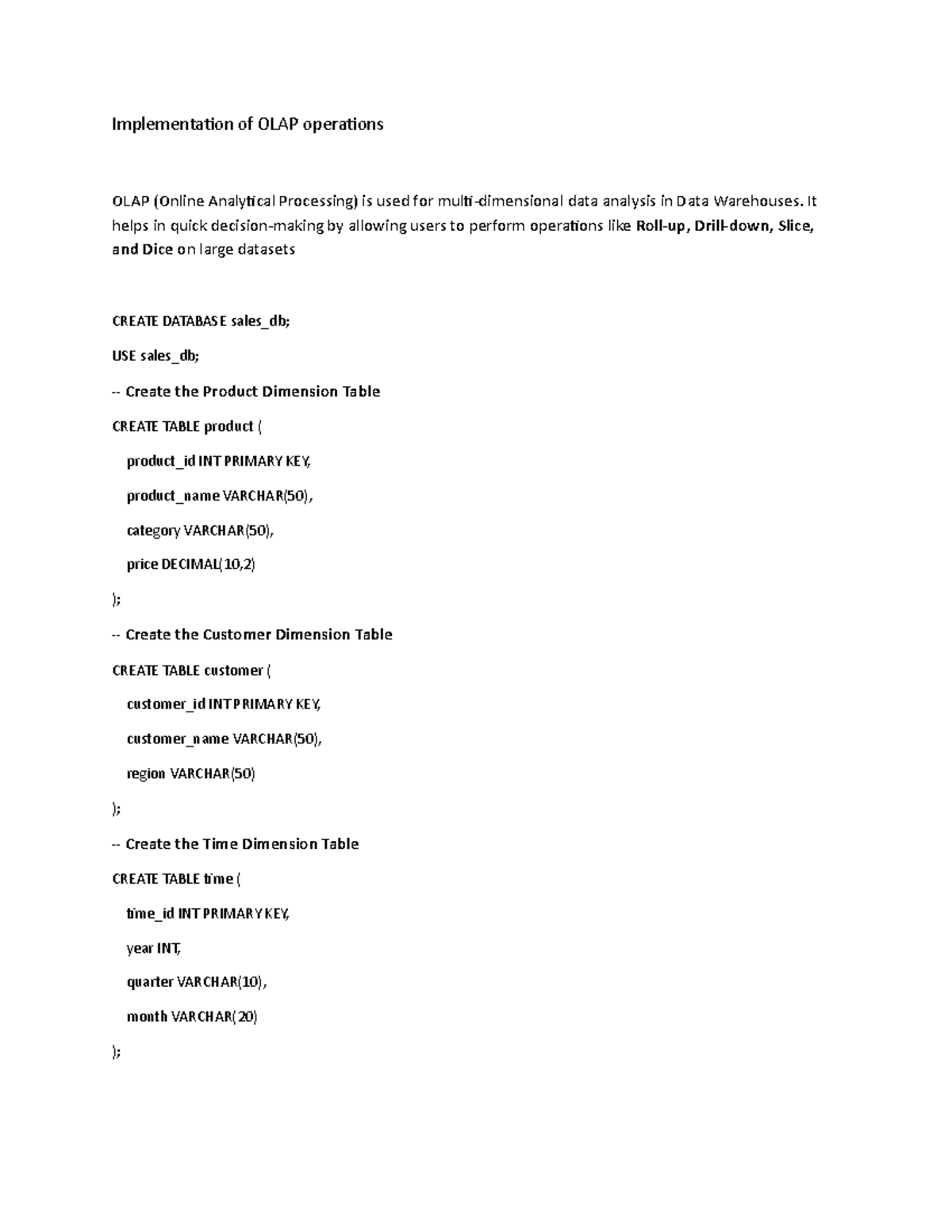DMW 4 - OLAP Operations Implementation and Data Analysis Techniques ...
