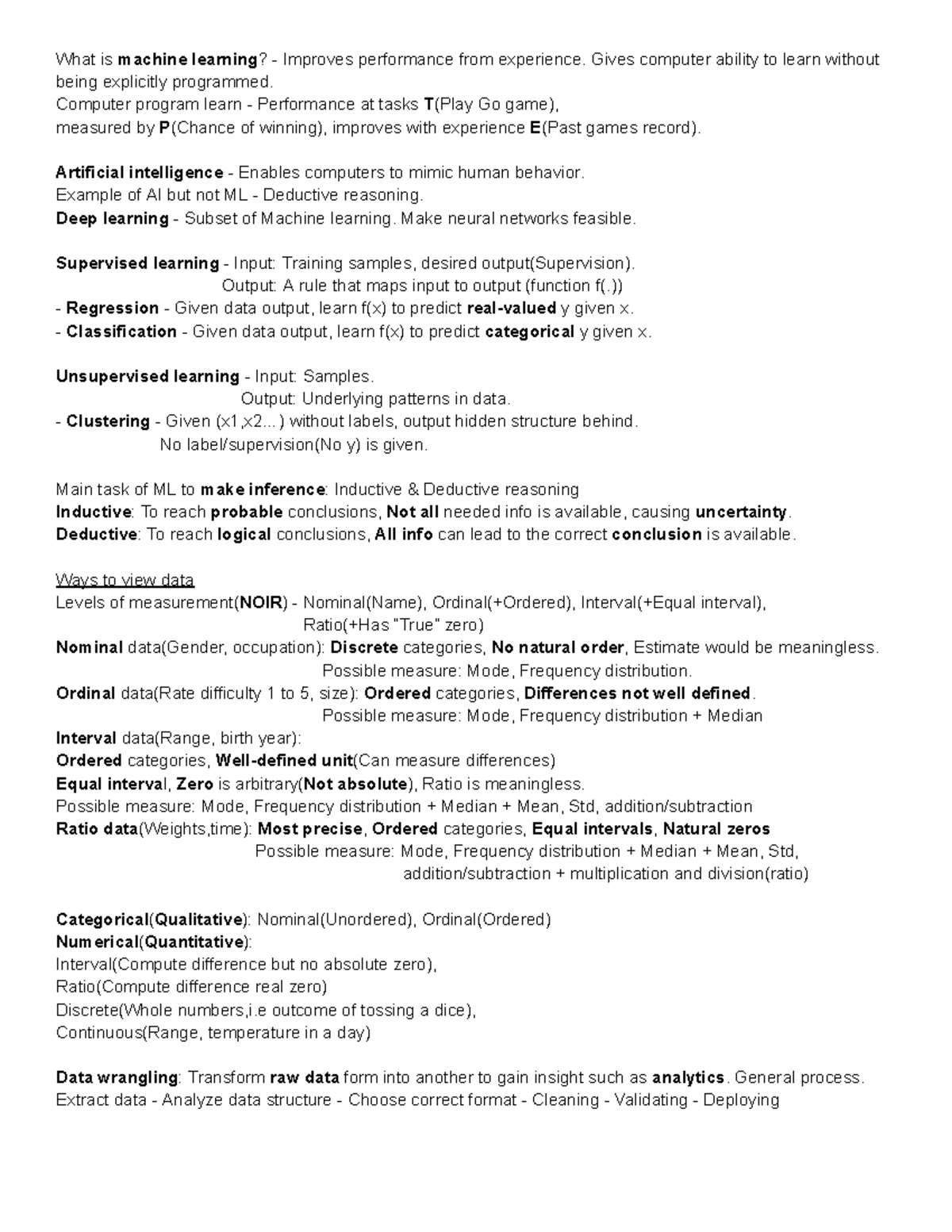 EE2211 notes - Summary Introduction to Machine Learning - What is ...