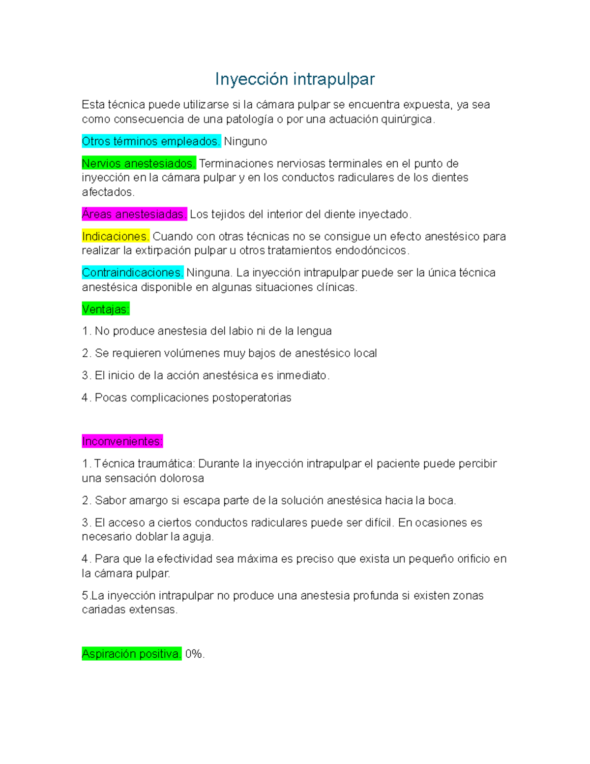 Técnica Intrapulpar: Material de Apoyo para Anestesia Dental - Studocu