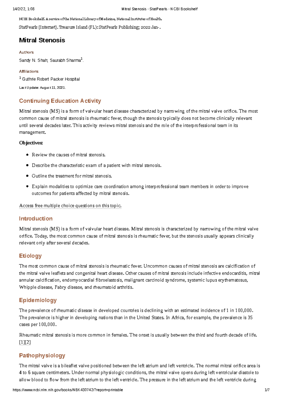 Mitral Stenosis Overview and Management - StatPearls - NCBI Bookshelf ...