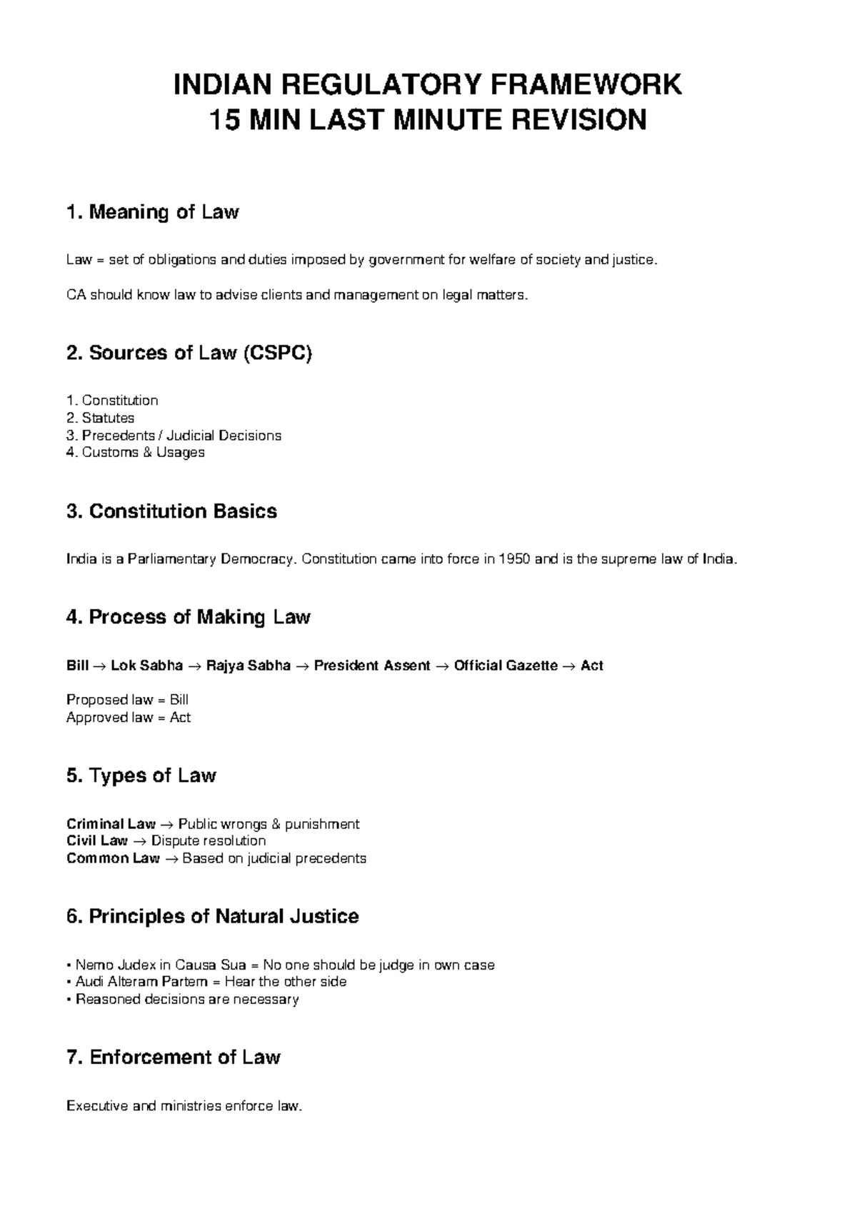Indian Regulatory Framework: 15 Min Last Minute Revision - Studocu