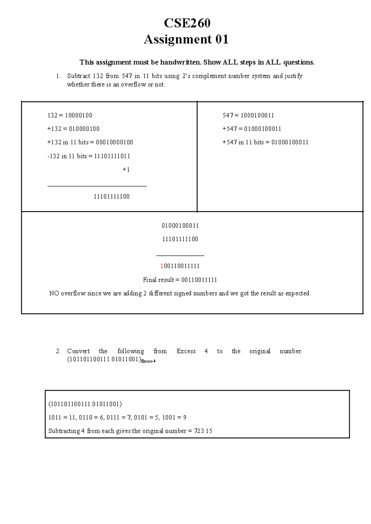CSE260 Assignment 01 Spring 2026 Handwritten Solution Guide - Studocu