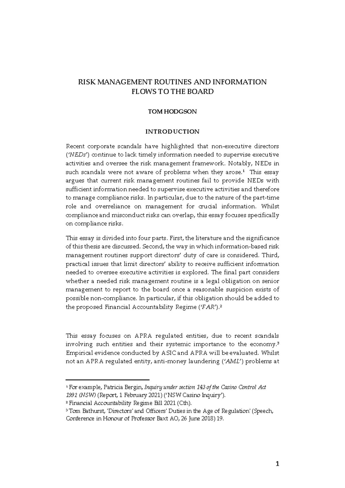 Risk Management Routines: Oversight Duties of NEDs in Compliance Risks ...