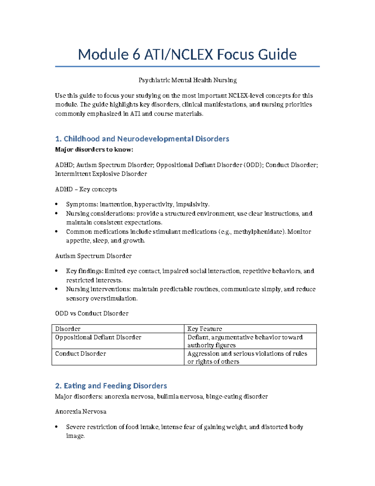 Module 6 Focus Guide: Key Concepts in Psychiatric Mental Health Nursing ...