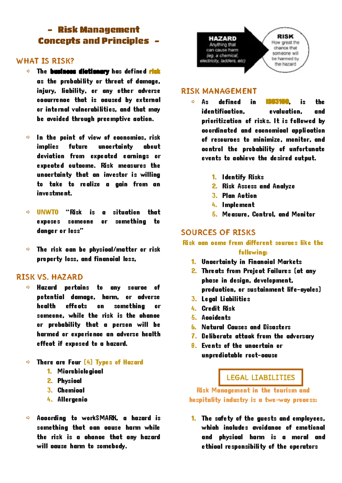 RISK MANAGEMENT IN TOURISM AND HOSPITALITY MANAGEMENT (THM 101) - Studocu