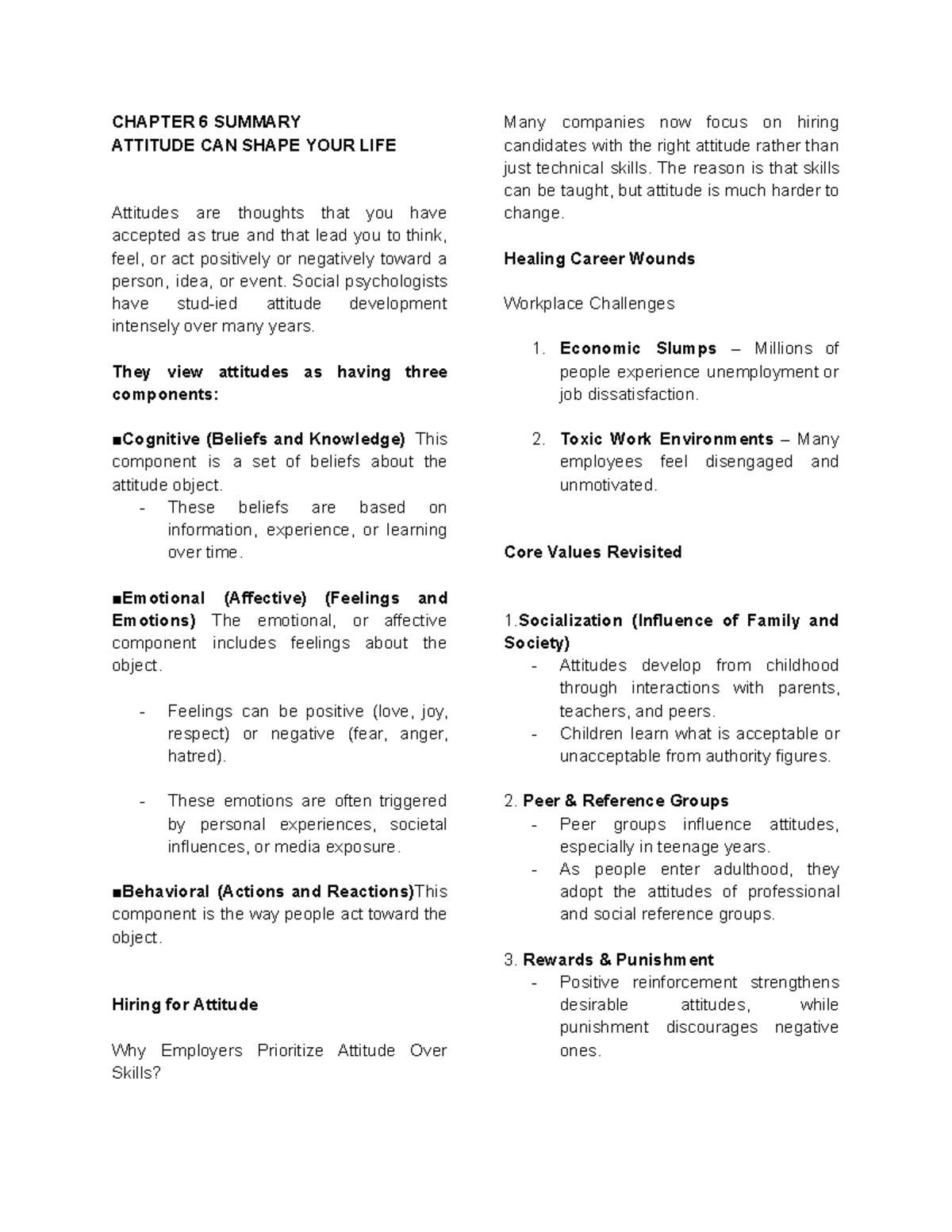 Chapter 6 Summary - Notes - CHAPTER 6 SUMMARY ATTITUDE CAN SHAPE YOUR ...