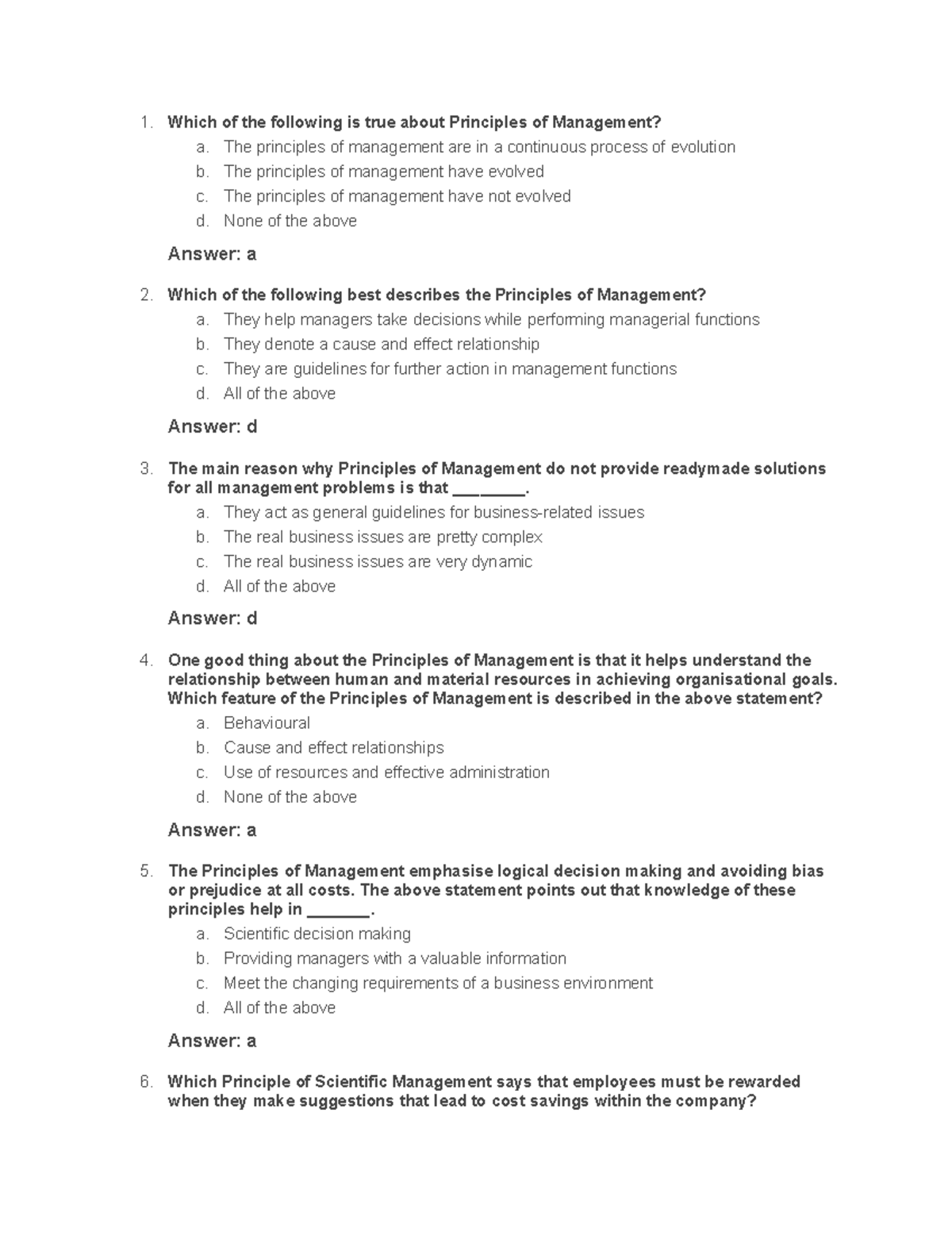20 Principles of Management - Past Questions Review (MGT101) - Studocu