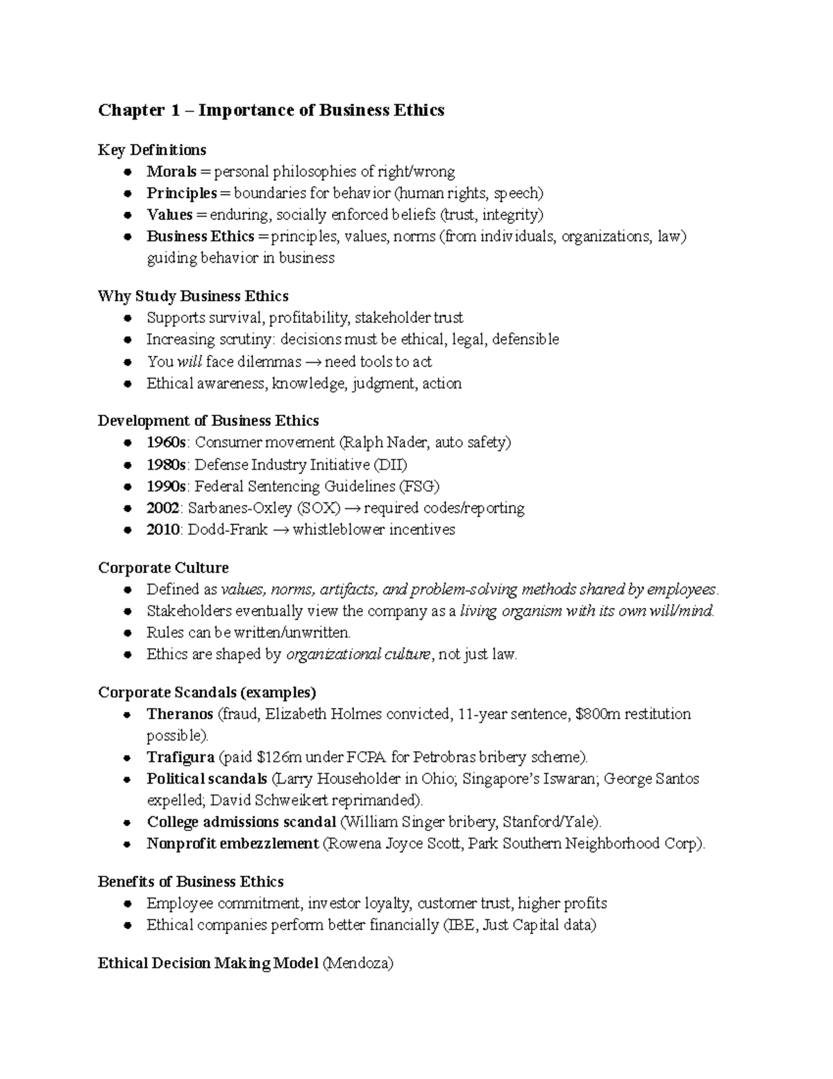 Final Exam Notes on Business Ethics: Key Concepts & Issues (BUS 101 ...