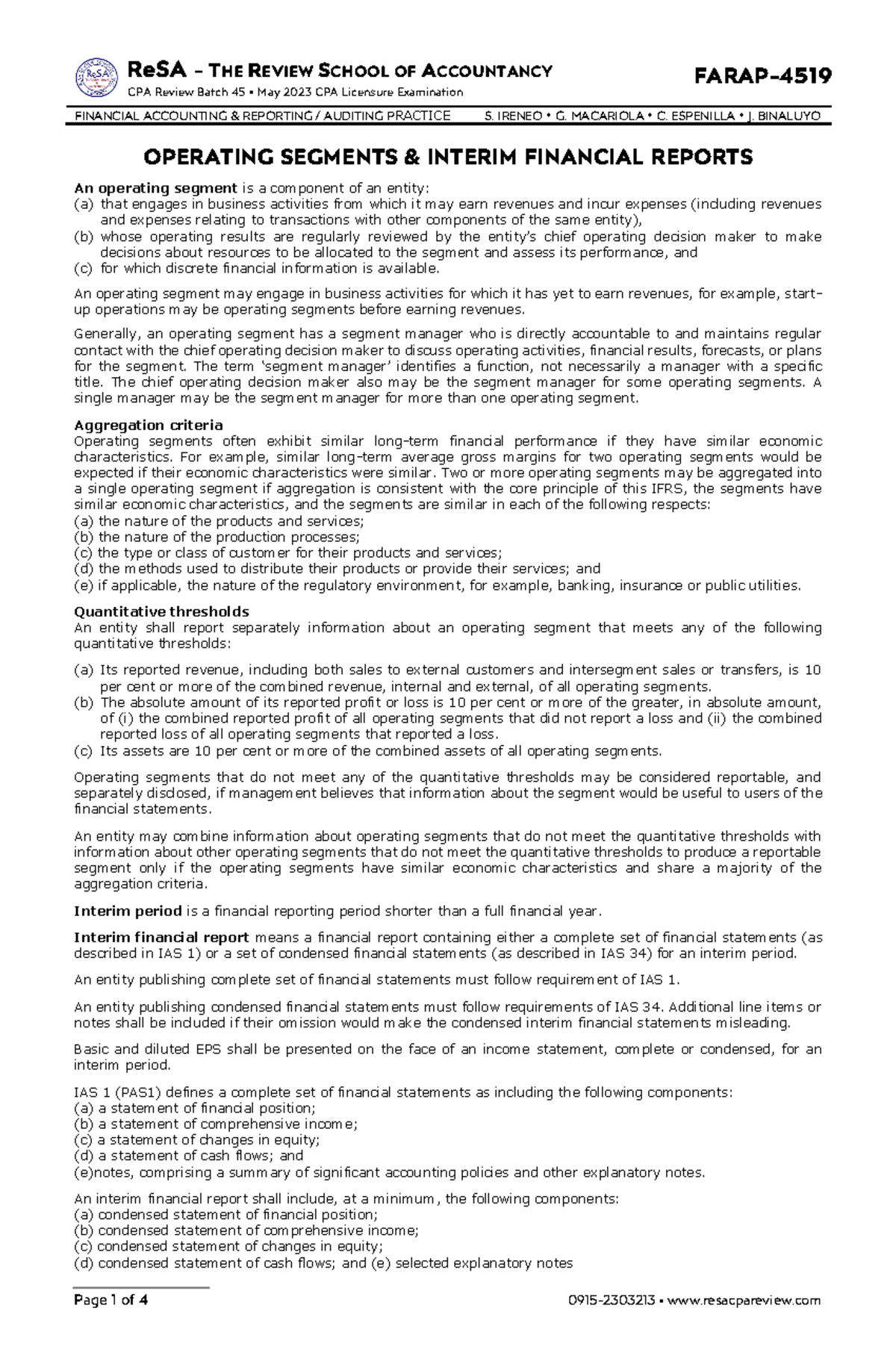 Operating Segments & Interim Financial Reporting Insights - FARAP-4519 ...
