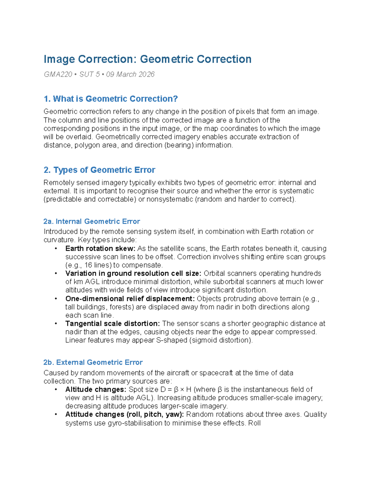 Geometric Correction Overview for GMA220 SUT 5 - Studocu