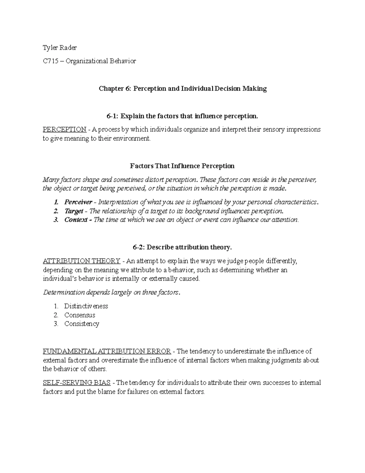 Chapter 6 - Factors Affecting Perception & Decision Making in C715 ...