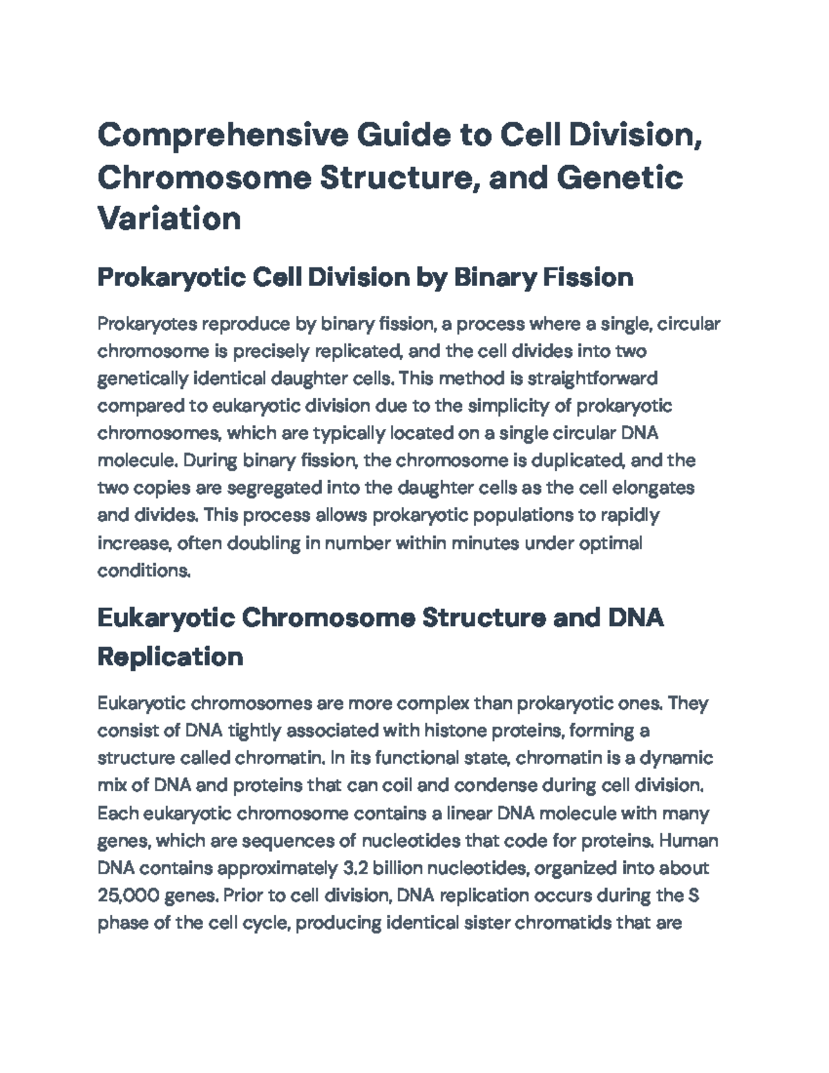 Comprehensive Overview of Cell Division & Genetic Variation (BIOL 101 ...