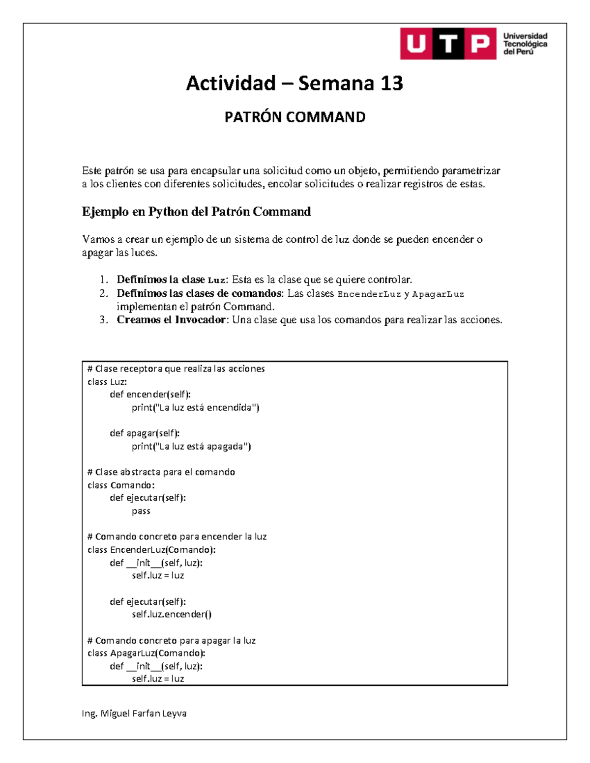 Actividad Semana 13: Patrón Command y Patrón Memento en Python - Studocu