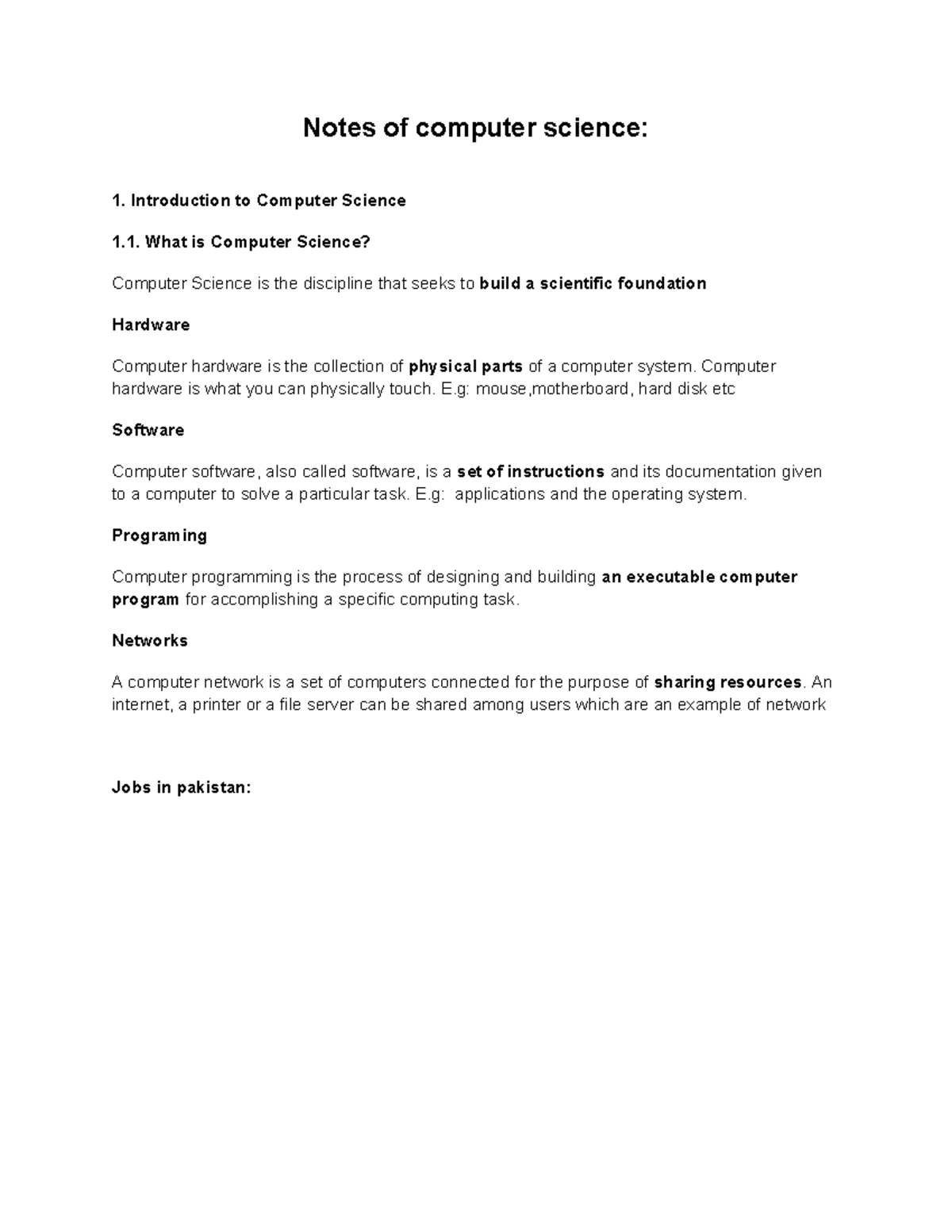 CS 101: Lecture Notes on Computer Science Topics 1-11 - Studocu