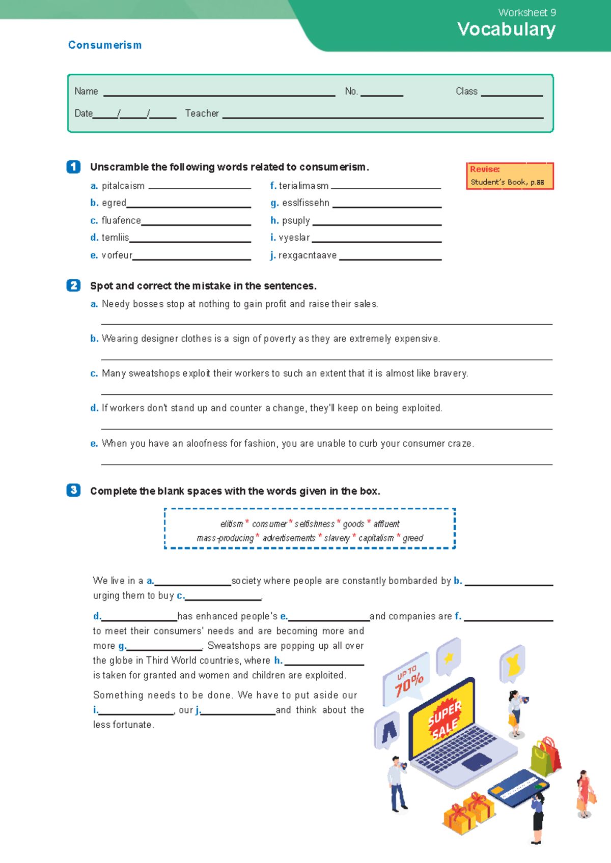 Enga11 Vocabulary Worksheet 9: Consumerism Terms & Concepts - Studocu