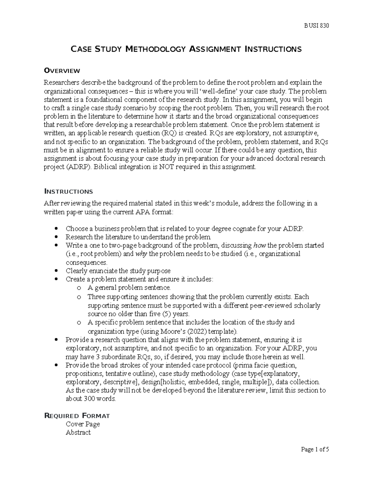 BUSI 830 CASE STUDY METHODOLOGY ASSIGNMENT GUIDELINES - Studocu