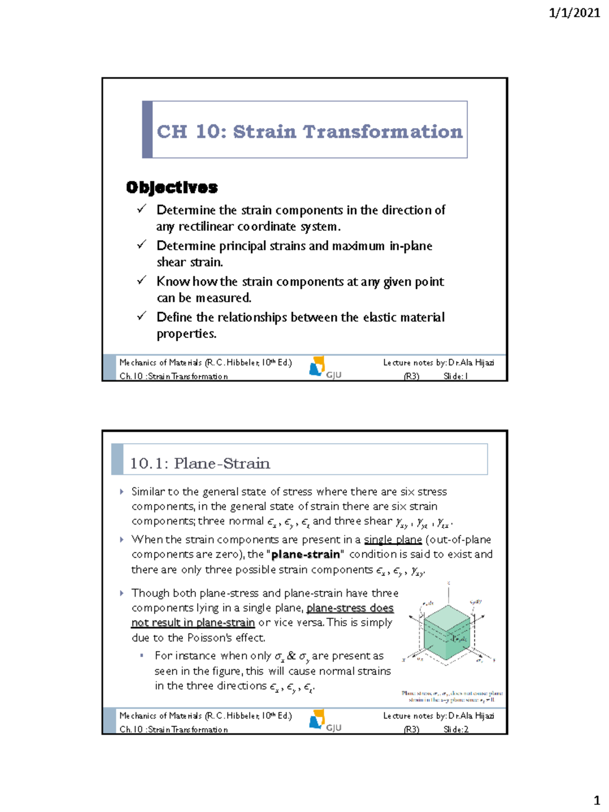 Ch10 Strain Transformation - Mechanics of Materials Lecture Notes - Studocu